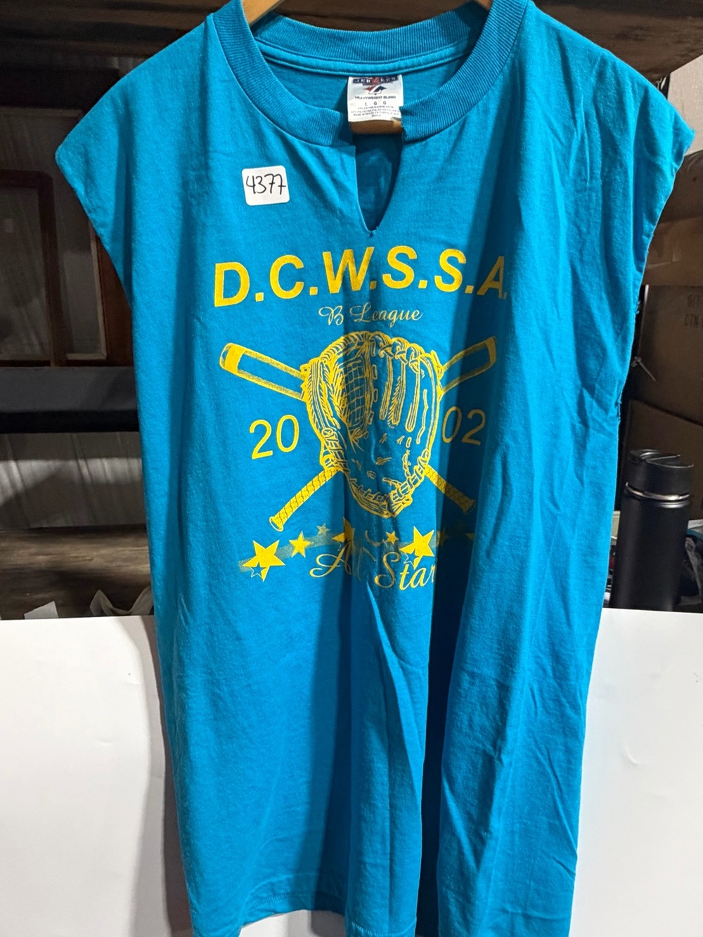 #4377-Jerzees Turquoise Blue Tank Top with Yellow Graphic